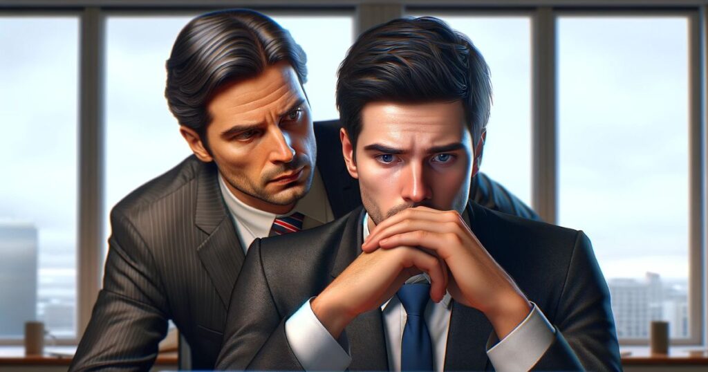 Tom preocupado no escritório do chefe, refletindo a determinação em 'Make Good' e melhorar após cometer erros