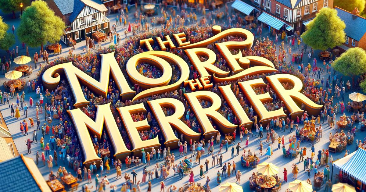 Imagem ilustrando a expressão 'The More the Merrier', com uma reunião alegre e diversa de pessoas. Representa a ideia de que a presença de mais pessoas torna um evento mais divertido, perfeita para conteúdo relacionado a eventos sociais, comunidade e alegria compartilhada