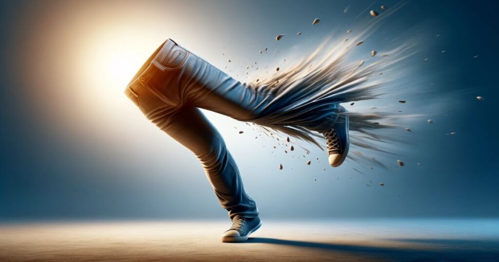 Um par de calças recebendo um chute, simbolizando um 'Kick in The Pants' como incentivo à ação e mudança