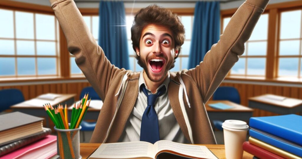 Imagem de uma pessoa em um ambiente alegre, celebrando o aprendizado da expressão 'Get Sidetracked', com expressão de alegria e orgulho no rosto.