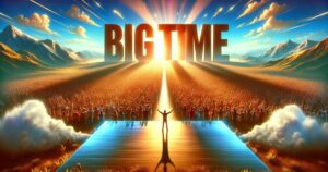 Imagem ilustrando a expressão 'Big Time', com uma cena de celebração grandiosa ou uma pessoa triunfante. Representa o sucesso em grande escala e momentos importantes, ideal para conteúdo sobre conquistas significativas, celebrações e histórias de sucesso
